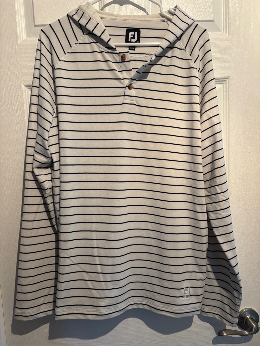 FootJoy White and Navy Hooded Long Sleeve Golf Shirt